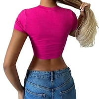 Ženska casual slova okrugli vrat kratkih rukava vruće ružičaste majice l