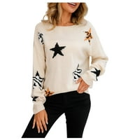 Cardigan džemperi za žene Ženske modne dame džemper okrugli zvjezdici s dugim rukavima pletenje pulover Duks Bež