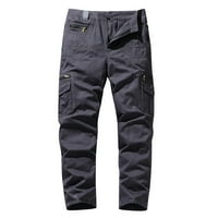 Vivianyo HD hlače za muškarce Muškarci Solid casual modni gumb-zip multi-džepne ravne pantalone za teretne