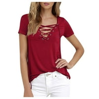 Žene Ljeto V izrez Kratki rukav majica Casual Tunika Beach Solid bluza TOP TEE Ženska majica s dugim