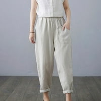 Fartey ženske pamučne pantalone džepovi elastični visoki struk opuštene hlače sa dnevnim boravkom pune