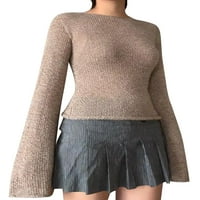 Meihuida ženske pune boje dugih rukava scoop vrat slim fit pletene pulover vrhove
