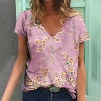 Lovskoo majice s kratkim rukavima za žene Trendi ljetni vrhovi cvjetni ispisani za bluzu krasi casual
