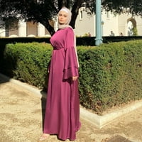 Ženska modna čvrsta boja O-izrez dugih rukava sa satena mekani struk i gležanj haljina