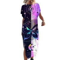 Holloyiver Plus size Maxi haljine za žene Ljeto dvokrevetne splitske dizajn Ženska zvona kratkih rukava