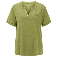 LisingTool T majice za žene Ženske vrhove V CAT DRECT Modna čvrsta boja džep kratkih rukava Labava majica