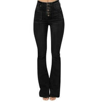 Entyinea traperice za žene, visoki uspon plus veličine Flare Jeans Slim Fit Buttons wotcut traper hlače