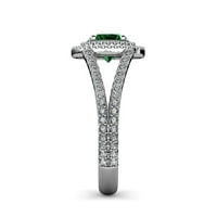 Emerald i dijamantski dvostruki halo zaručnički prsten 1. CT TW u 14k bijelo zlato .Size 6.5