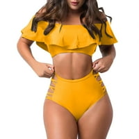 Puntoco Womens Swimsuits Clearence, Havajski tropski print Swim CAMI BRA i RUFFLES suknje žute