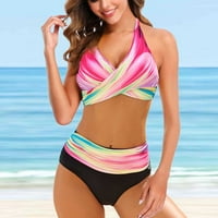 Plus veličine kupaći kostim za žene Halter kravata boja Twist prednji bikini set izdubila je visokokvalibana kupaćim kupaćim kostima ružičaste s