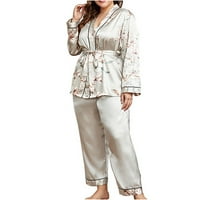 Lovskoo Plus Veličina pidžama za žene Dvije omotajte kardiganske čipke Noćne padnjake Hlače žensko cvjetno