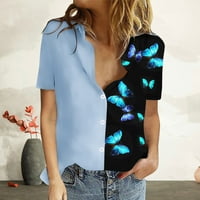 Zodggu Womens Business Versile Vintage T-majice Kratki rukav Ženski vrhovi Kontrastni Boja Leptir Košulje