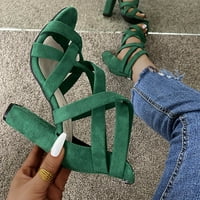 Sandale za pete za žene - riblje usta kvadratne potpetice Novi stil guste potpetice Ležerne ljetne sandale # zeleno-9.5