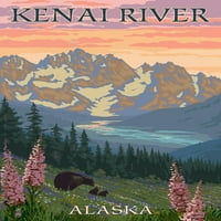 Kenai River, Aljaska, Bear Porodica i cvijeće