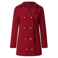 Ženska zimska peacot- plus dama dugih rukava dugi kaputi kasutne jakne na otvorenom crvene s
