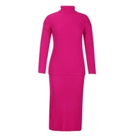 Dugi rukav Turtleneck Solid Casual Slim odijela Suknja Hot Pink Dug džemper haljina za žene plus veličine