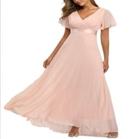 Sanviglor dame ball haljina V izrez Maxi haljine kratki rukav šifon duga haljina casual buristina ružičasta