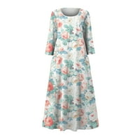Feterrnal Dame casual cvjetni print tri tromjesečna rukav džepna haljina Maxi haljina za žene
