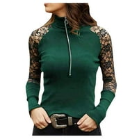 -Hirts za ženske modne šivene čipke patent zatvarača iz pulover posade za vrat s dugim rukavima Pulr
