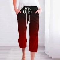 Ženske pamučne posteljine kapri hlače elastična struka crtača ravne pantalone za noge Gradilište casual