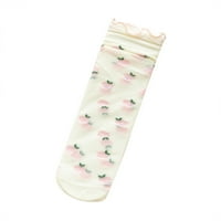 Ženske pamučne čarape prozračne čarape Prozirne rufffle ispisuju čarape ljetne tanke prozračne čarape ružičaste