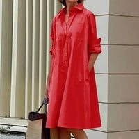 FINELYLOVE STAR haljina za žene krstarenje V-izrezom Čvrsta dugi rukav maxi crvena