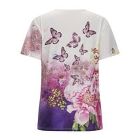 Ljetne košulje za žene O-izrez Pulover Loop FITSAS kratki rukav Tees Y2K Leptir Cvijet Print Tops Dressy