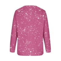 Ženske vrhove Dressy Casual Jesen Okrugli vrat Dugih rukava Majica Jesen Ispiši labavu bluzu Pink XXL