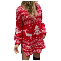 Xutthjh Ženski džemper O-izrez Snowflake Božićni Xmas Duks pulover pletena mini haljina za slobodno