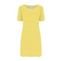 Ljetne haljine za žene okrugli dekolte s prugastim mini slobodnim kratkim rukavima žuti xl