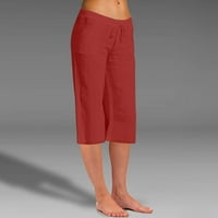 HOKSML Hlače za žene, modne žene Ljetne casual labavo Pokažene elastične struke Solid pantalone kaprisu