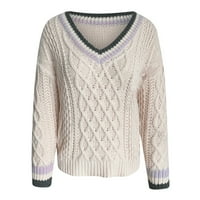 Ženski zbojeni pulover, ženski povremeni patchwork Solid Line COLOR V-izrez Duks dugih rukava vrhova