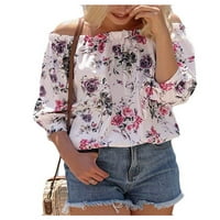 Modne žene Ljeto cvjetno s ramena vrhova labava majica casual bluza