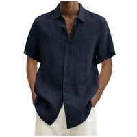 Muški kratke hlače Muškarci Ležerne prilike Majica Čvrsti kratki rukovi Okrugli dugmad pulover bluza vrhovi Navy XL U2921
