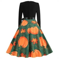 Halloween ženski vrhovi modni print dugih rukava V-izrez casual Halloween Hem haljina narančasta