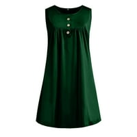 Clearsance Ljetne haljine za žene bez rukava za slobodno vrijeme bez rukava od sunčane haljine na čvrstoj V-izrez tamno zeleno 6xl