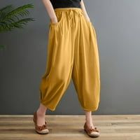 Casual pantalone za žene Nova labava pune boje pamuk i posteljina čipkasti udružene hlače elastične