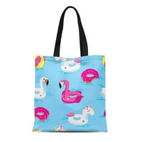 Platno Tote torba Pink Flamingo uzorak pluta u vodeni plavi bazen izdržljive za višestruke trgovine