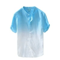 Ljetni muški hladni i tanak prozračni ovratnik viseći obojeni gradijentni pamučni majica Sky Blue XXXL