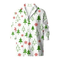 Muške božićne košulje s dugim rukavima cvjetno tiskano dugme gore smiješno slatka grafička haljina bijela