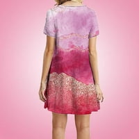 Ružičasta haljina slatka kratkih rukava za tisak za štampanje dnevno O-izrez Comfy A-line Midi haljine