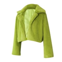 Kakina s ženskim kaputima, ženski kaput Fluffys fleece ovratnik Fau Furs Top kratki labavi kaput zeleni,
