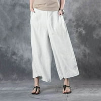 Duks žene džepne pamučne posteljine elastične struke Široke velike veličine pantalone za noge