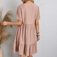 Fjofpr Ženska odjeća Ljetne haljine za žene kratki rukav V-izrez Nova casual pune boje dresene haljine