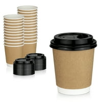 [Pakovanje] Šalice za kafu - oz kraft smeđe dvostruko izolirane kafe šalice za kavu s crnim kupolima