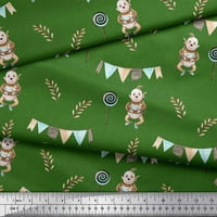Soimoi Green Georgette viskoza Tkanini Monkey & Lollipop Party Print Šivenje tkanine dvorište široko
