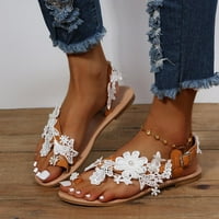Lydiaunistar Ljeto Ženska čipka Cvijet Otvoreno Prstene cipele Flats Udobne rimske sandale bijele 7,5