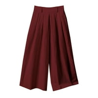 Žene obrezirane hlače Ženske plus veličina široke noge Capris casual čvrsta labava naborana hlače visoke struk ljetne prozračne pamučne pantalone crvene xxxl