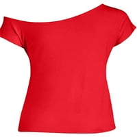 Paille dame Ljetne vrhove Majica od pune boje majica s kratkim rukavima Loose Dailyer Tunnic Bluza Crveni