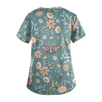 Grafički grafički otisci V-izrez Bluze za ravnu odjeću Ljetni kratki rukav za žene tamnozelene m